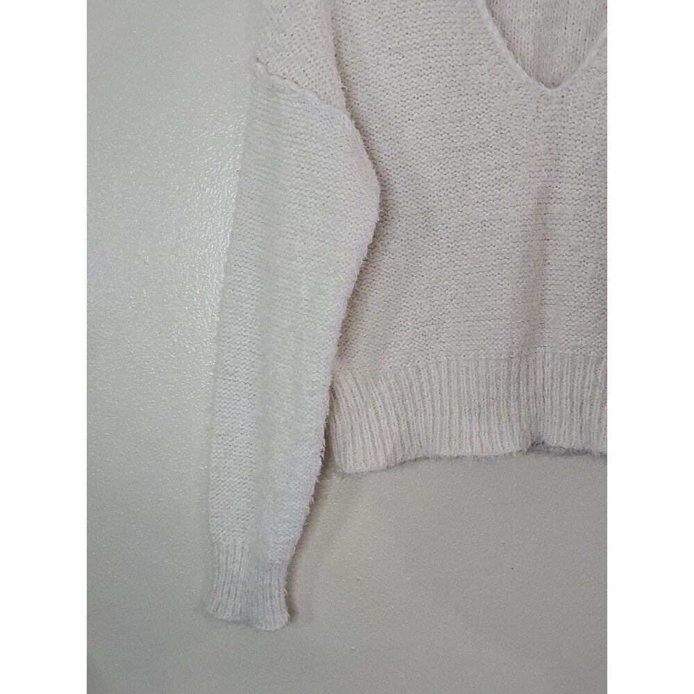 Free People We The Free Theo Cropped V Neck Sweater Ivory Knit Womens XS - Picture 7 of 13